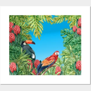 Vintage Green Tropical Bird Jungle Posters and Art